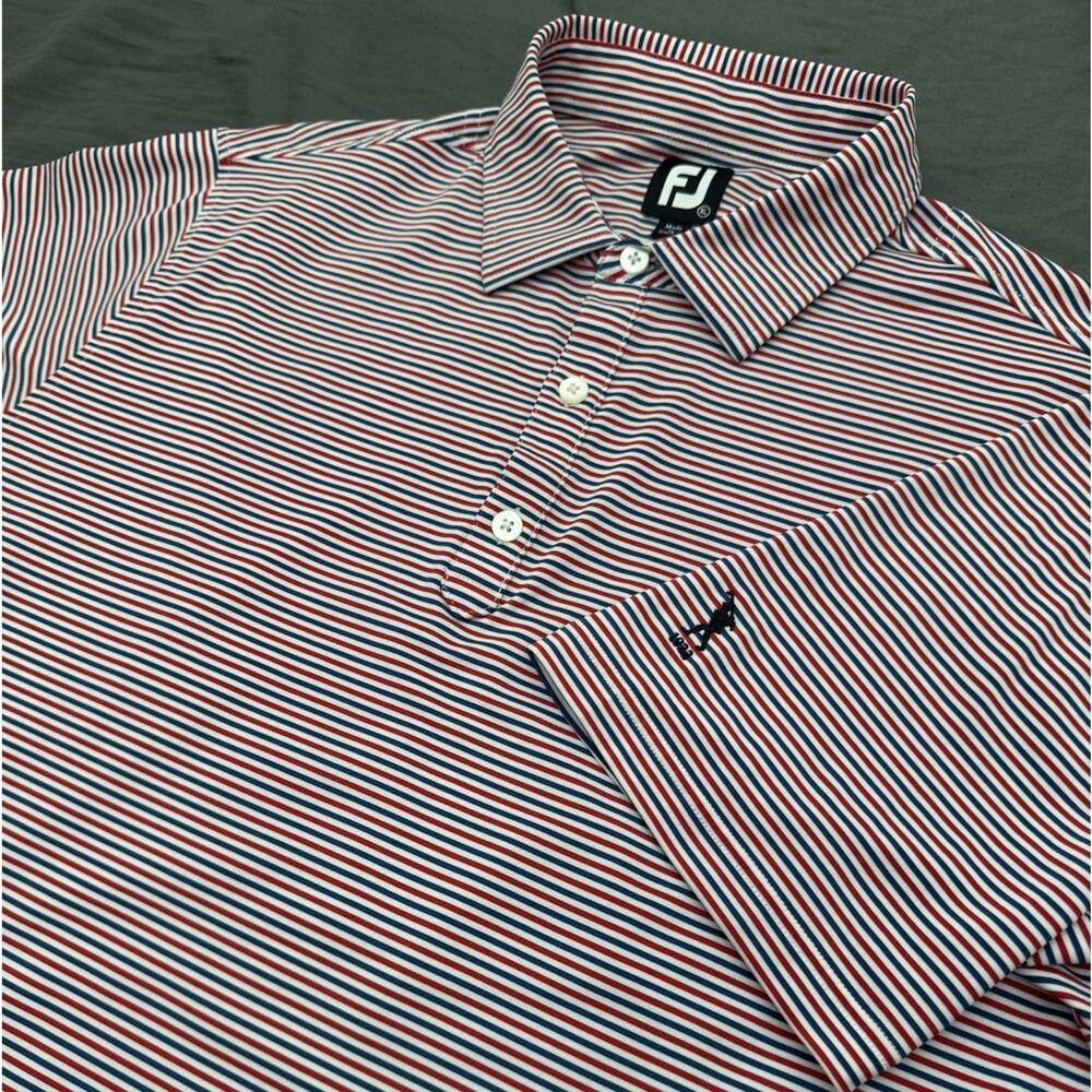 FootJoy Emory Stripe Lisle Golf Polo Men’s XL Red White‎ Blue 1973 Golfer Logo